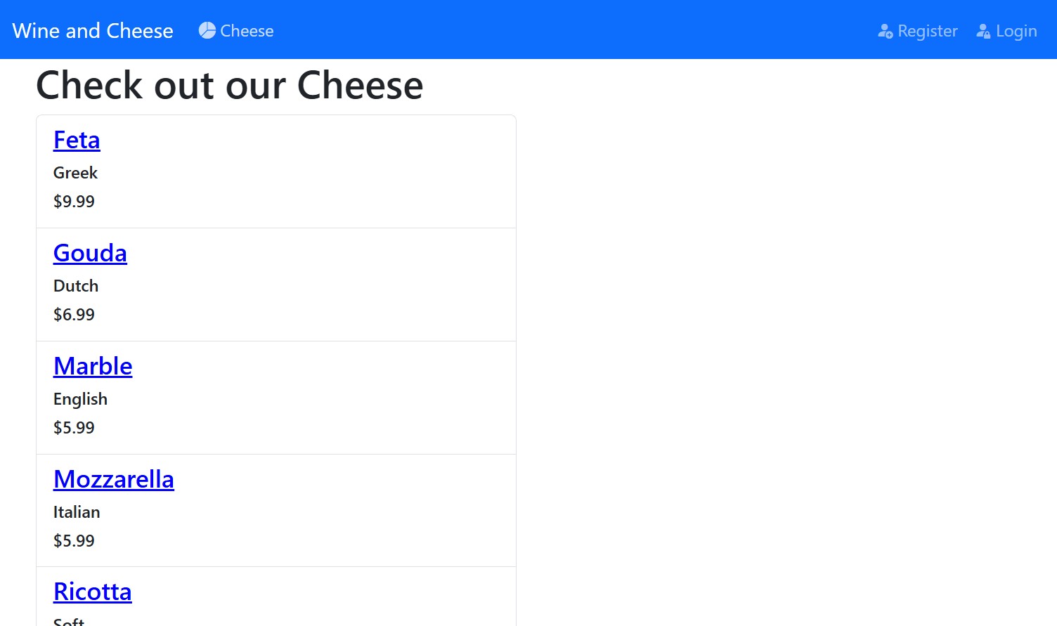 Screenshot of my MEAN stack application