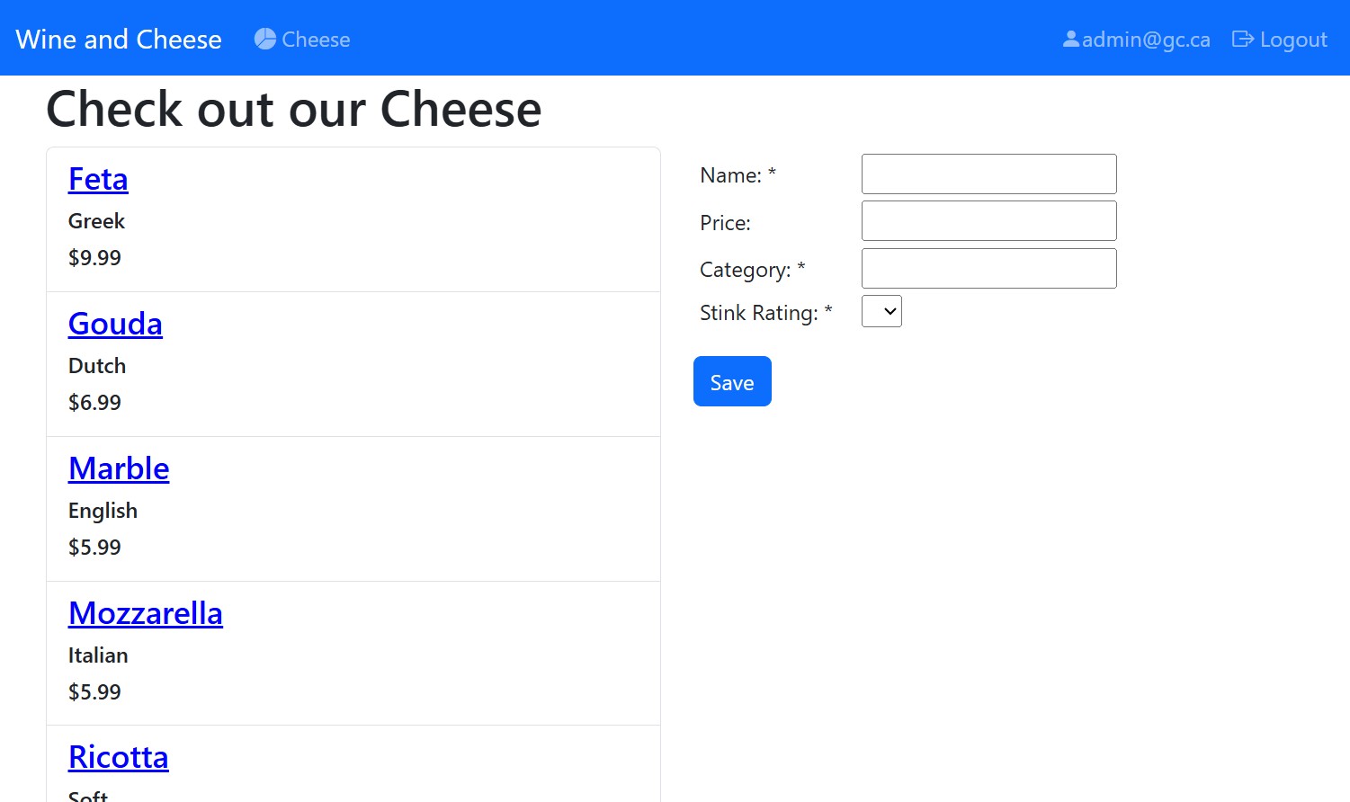 Screenshot of my MEAN stack application