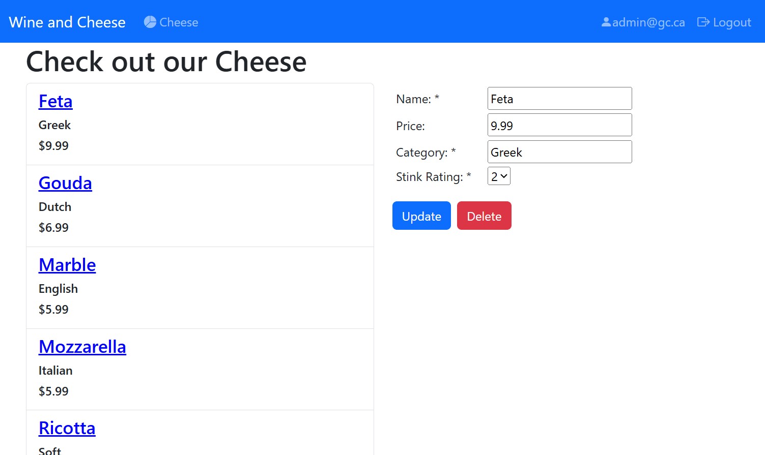 Screenshot of my MEAN stack application