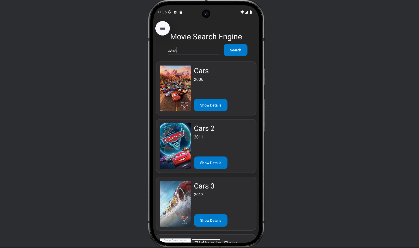 Screenshot of my movie search app